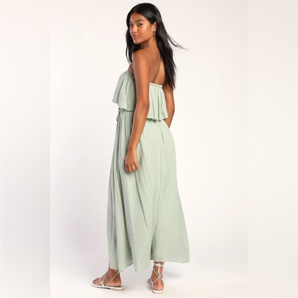 NWT Lulus Made for Vacation Sage Green Silver Strapless Maxi Dress - Picture 4 of 15